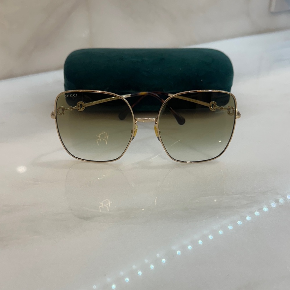 Gucci Gold Frame Sunglasses with Gradient Green-Brown Lenses